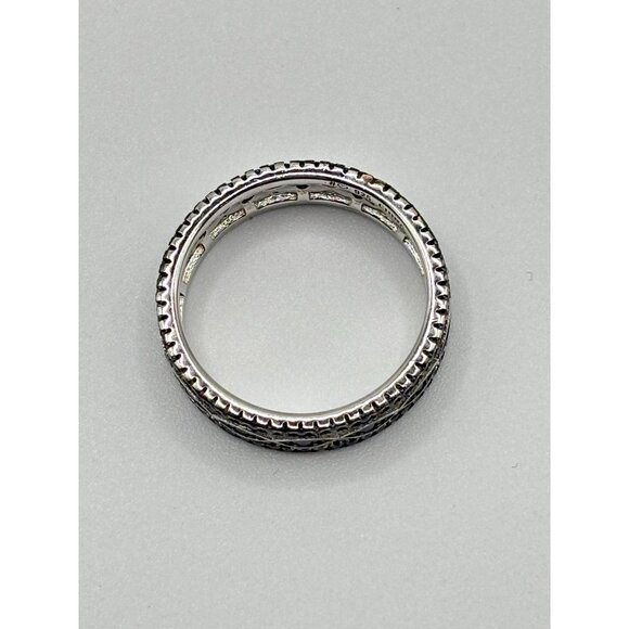 Black Spinel Eternity Ring 925 Sterling Silver Rhodium-Plated Size 10 - Picture 2 of 9